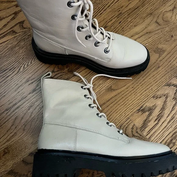 Madewell Rayna Lace Up Cream Lug Sole Combat Boots Size 7 - Picture 7 of 13